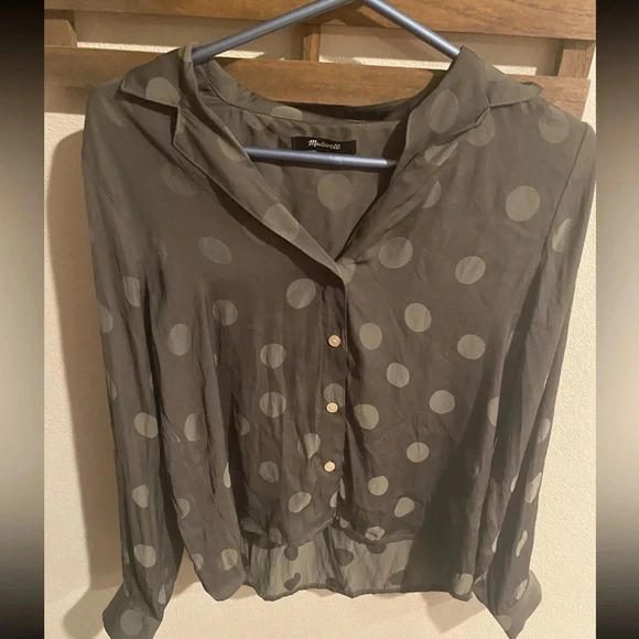 Madewell Black Button Up Shirt Polka Dots Long Sleeve size Small - Picture 2 of 5
